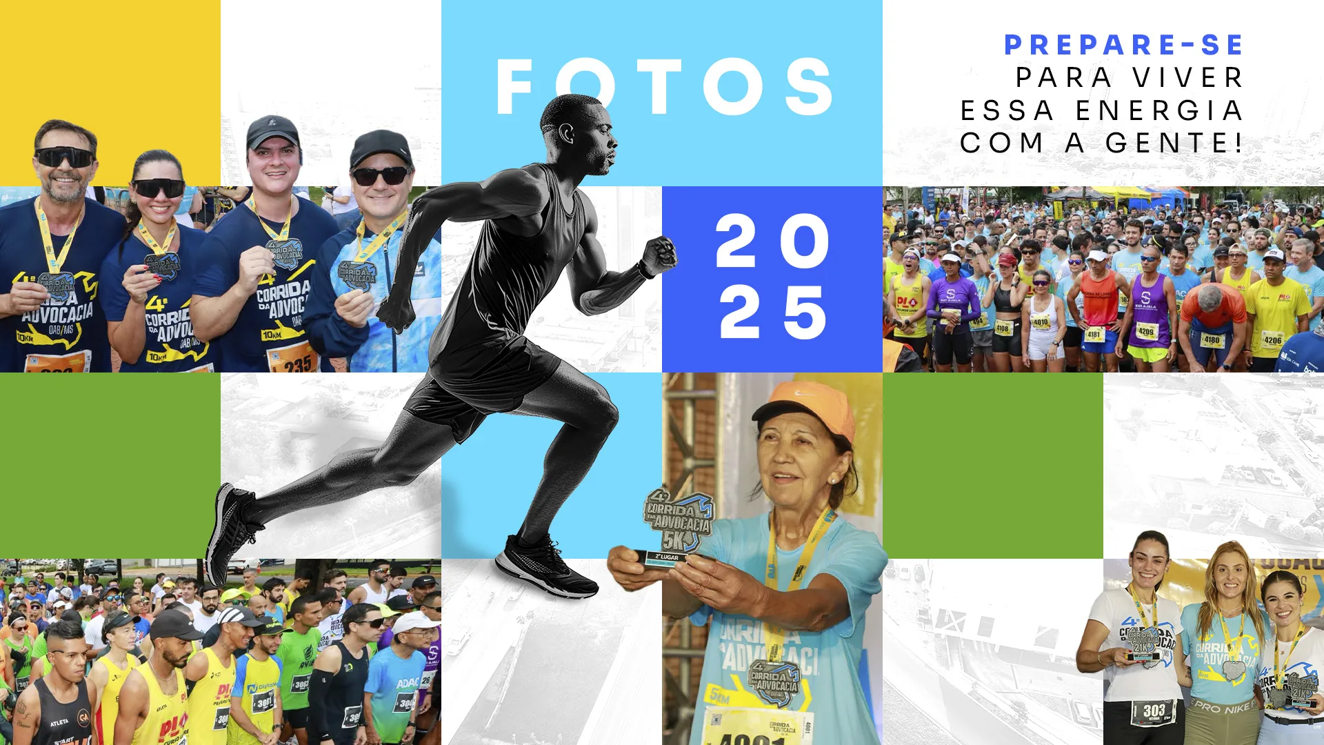 Mosaico de participantes e momentos da edição de 2025 da Corrida da Advocacia